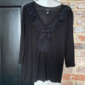 Black New Directions Loose 3/4 Sleeved Detail Top